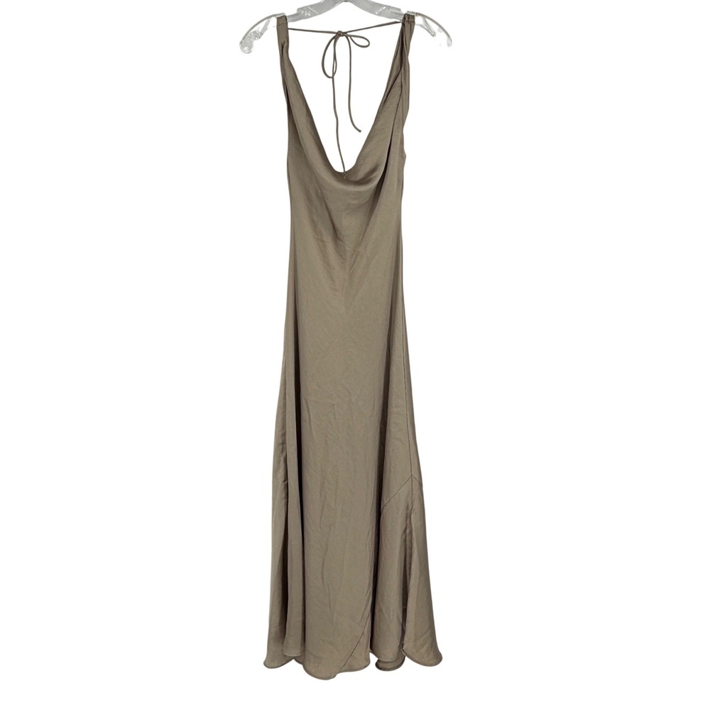 Zara Women S Beige Satin Cowl Neck Halter Midi Dress Neutral Minimalist